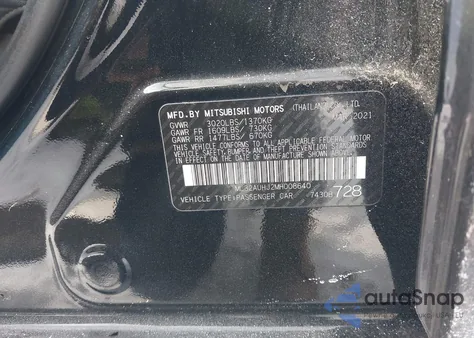 2021 Mitsubishi Mirage Carbonite Edition/Es/Le z USA, uszkodzony, nr VIN ML32AUHJ2MH008640